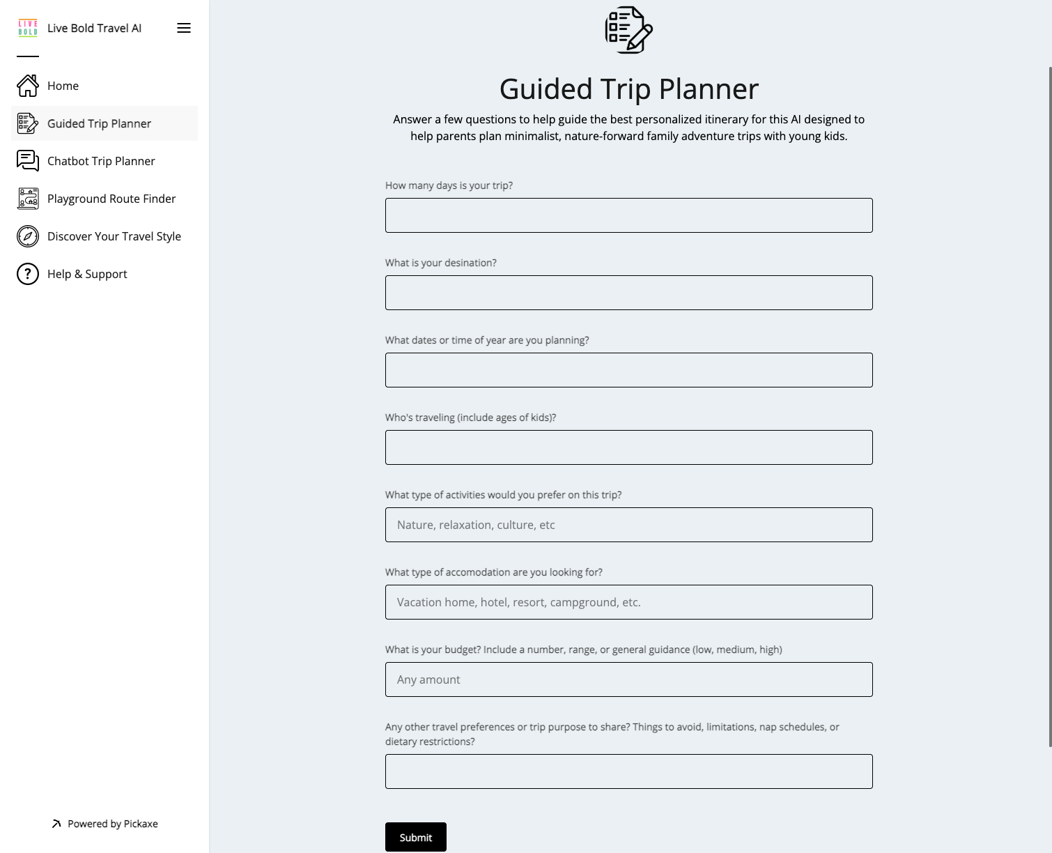 livebold ai family trip planner - screenshot how to plan a trip with ai