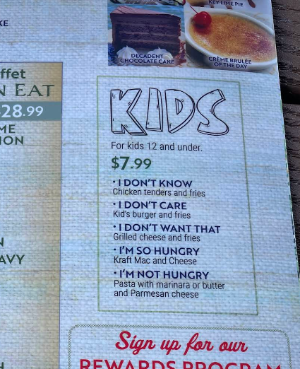 Kids menu at riverside cafe - things to do in vero beach with kids